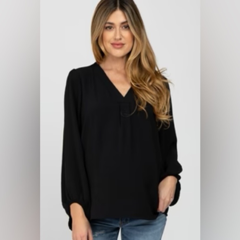 Pinkblush Black V-Neck Long Sleeve Blouse